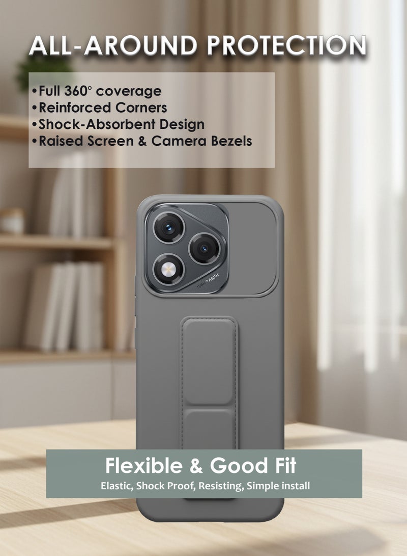 Honor 400 Lite Hand Grip Case Cover - Magnetic Hand Grip Holder & Kickstand - Strong Grip for Magnetic Car Holder, Stylish Silicone Case & Functional, Ultimate Convenience & Hands-Free Viewing - Grey - Image 4